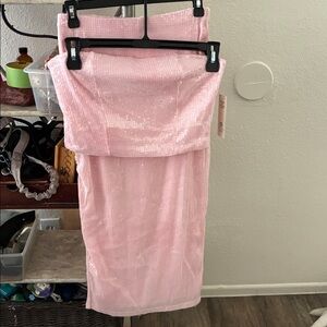 No Boundaries Pink Sequin Midi Skirt with Front Slit